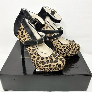 Colin Stuart Leopard Print Platform Heels Mary Jane Stiletto Pumps‎ Women’s 10